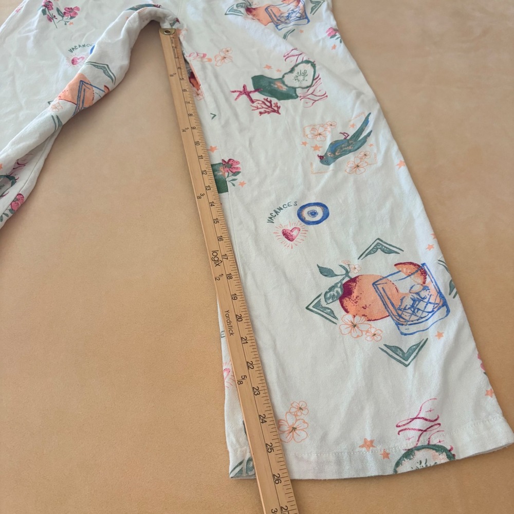 Cali 1850 Womens Vacation Print Linen blend Lounge Pants White Wide Leg Sz L - Picture 5 of 13